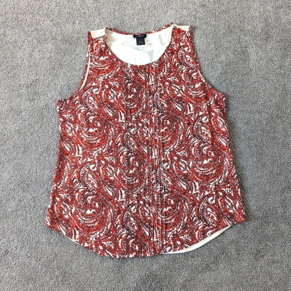 Ann Taylor Orange Floral Tank Top Sleeveless Ruched Blouse Petite Medium MP